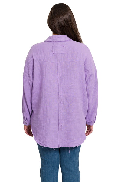 Plus Size Olive Gauze Oversized Raw Edge Shirt