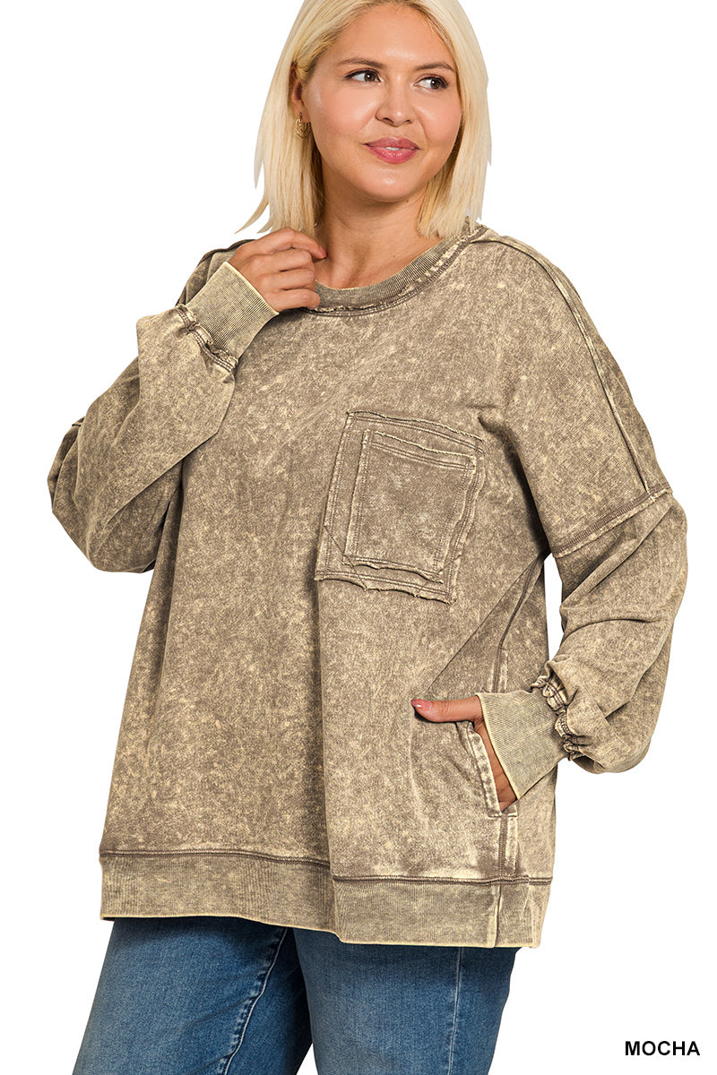 Plus French Terry Acid Wash Pullover Sweatshirt