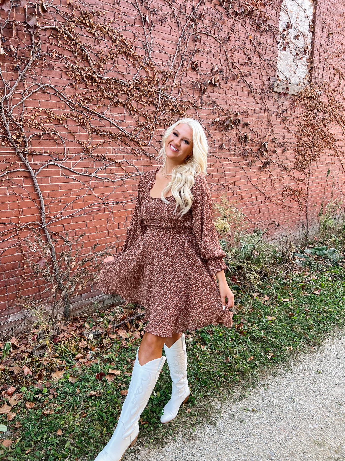 Falling For You Rust Smocked Dress