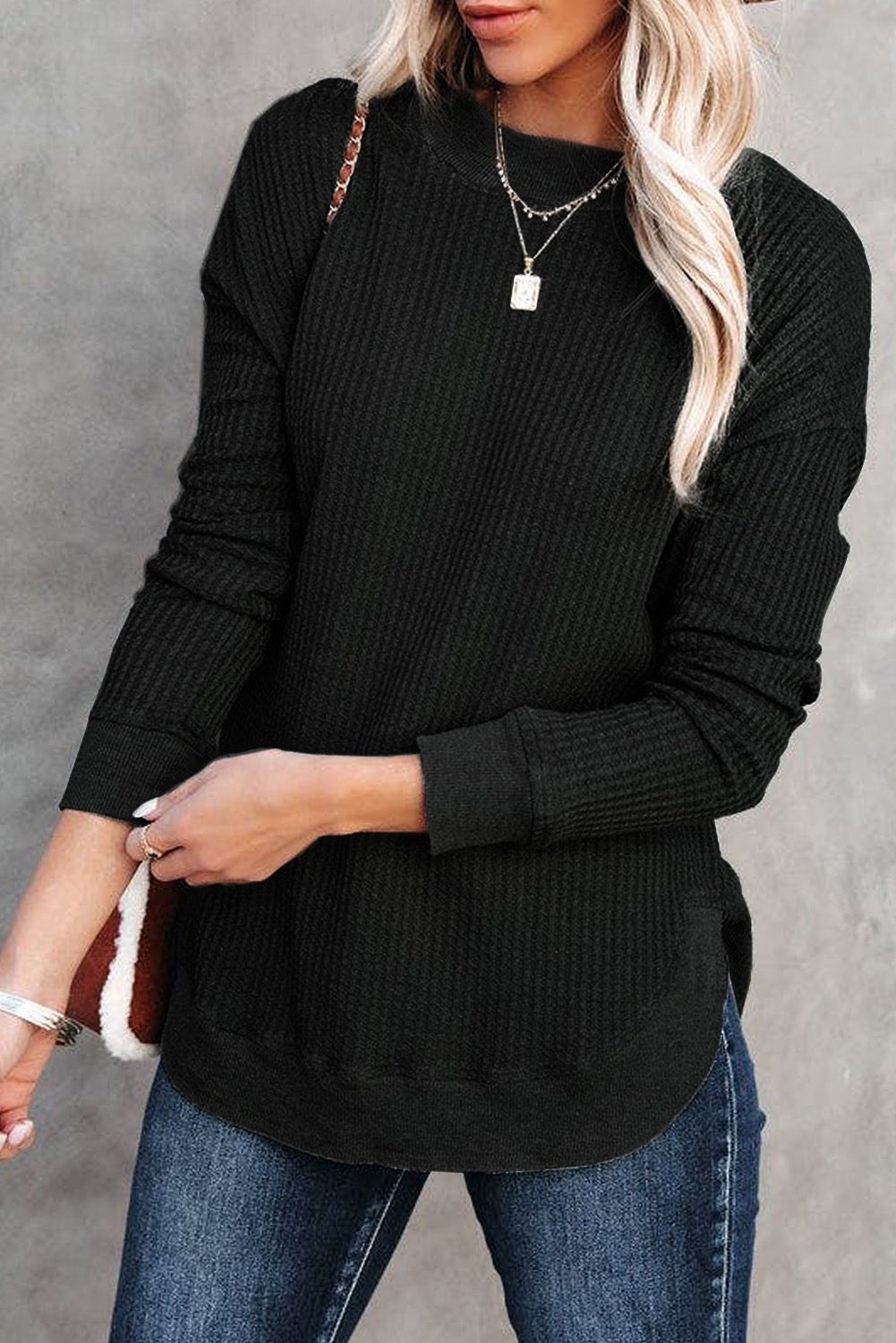 Ribbed Waffle Knit Top