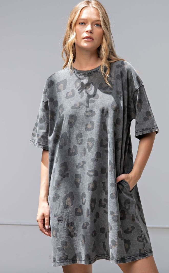 Washed Leopard Tunic Tee Dress