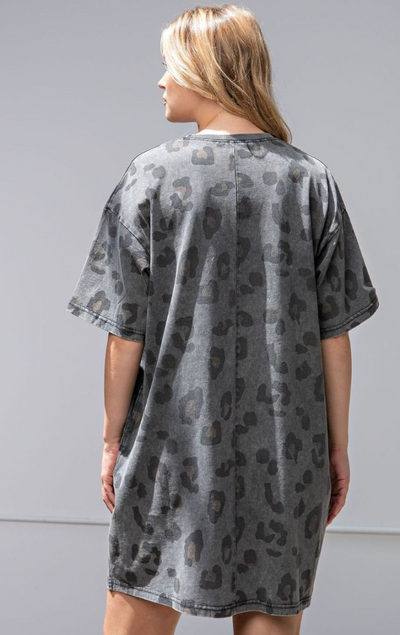 Washed Leopard Tunic Tee Dress