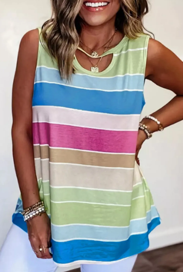 Multicolor Striped Cut-Out Tank Top