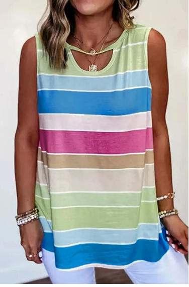 Multicolor Striped Cut-Out Tank Top