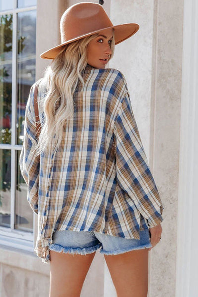 Plaid Pattern Asymmetric Button Shirt