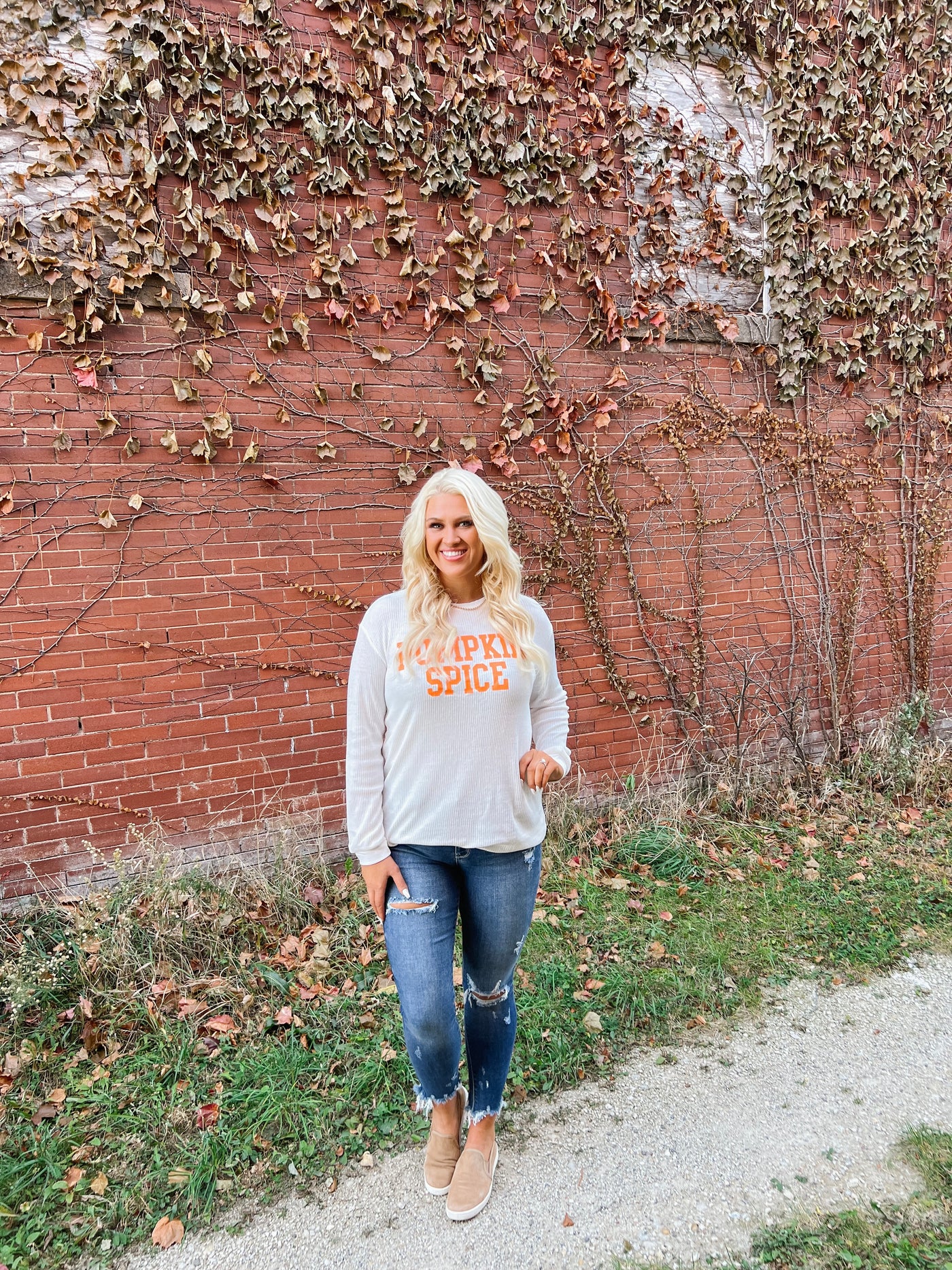 Pumpkin Spice Knit Graphic Top