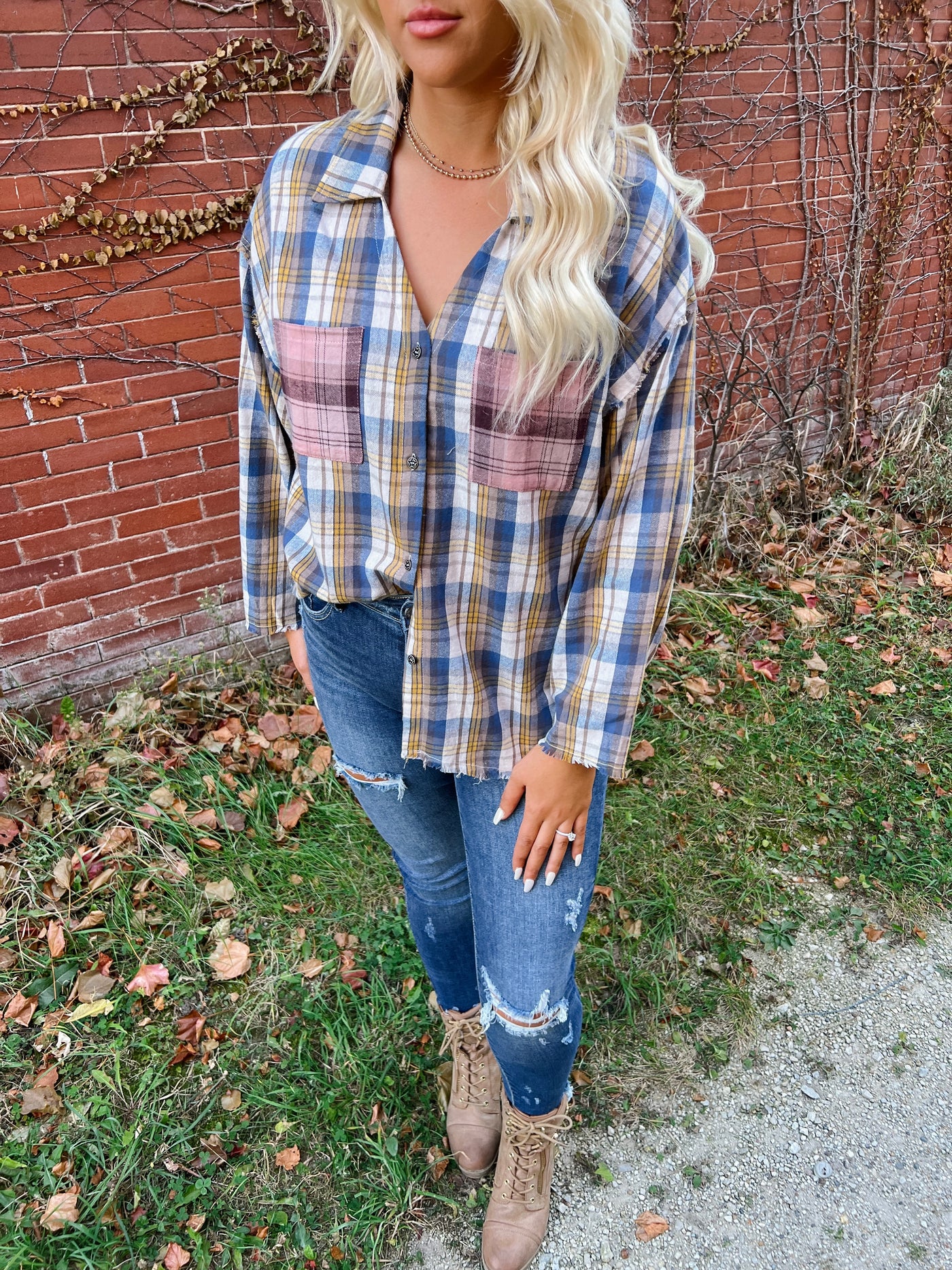 Plaid Pattern Asymmetric Button Shirt